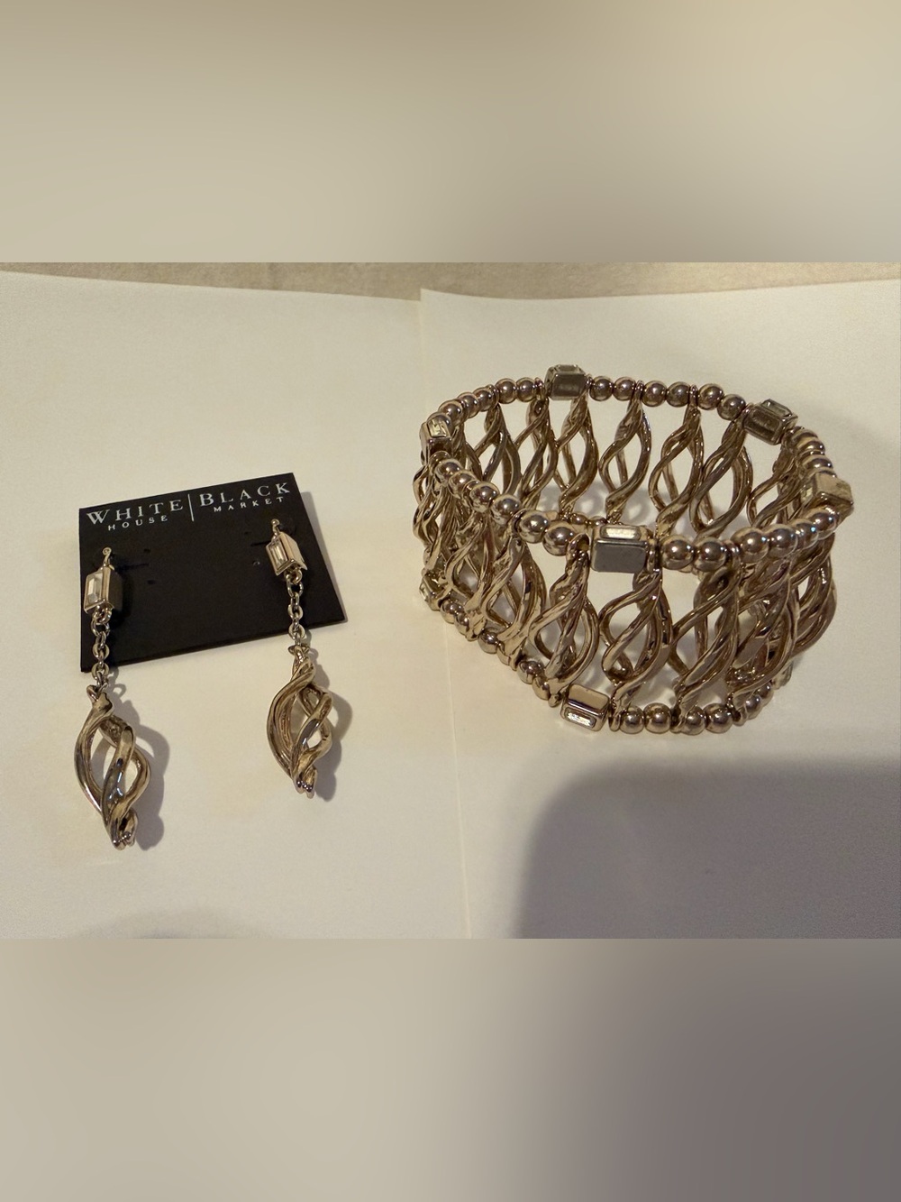 White House Black Market Gold-Tone Lattice Stretch Bracelet with Dangle earrings
